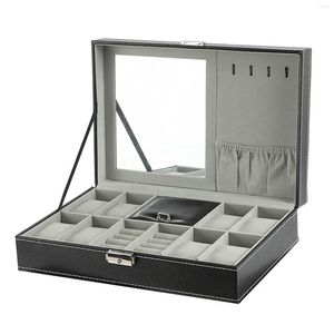 Boîtes de montre, boîte de rangement de bijoux, mallette de rangement verrouillable en cuir PU pour boutons breloques