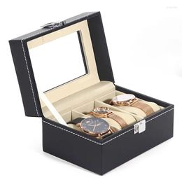 Cajas de reloj caja de cuero caja mecánica de lujo 3 ranuras almacenamiento hombres relojes bandeja de exhibición organizador accesorios Idea de regalo