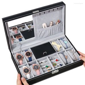 Horlogedozen Lederen Doos Mannen Organizer Sieraden Display Lade Afsluitbare Case 8 Slots Ringen Lade Met Slot