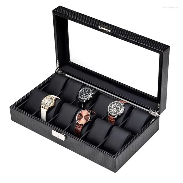 Boîtes à montres en cuir, mallette de rangement, organisateur de lucarne Transparent pour hommes, montres-bracelets mécaniques, présentoir de Collection