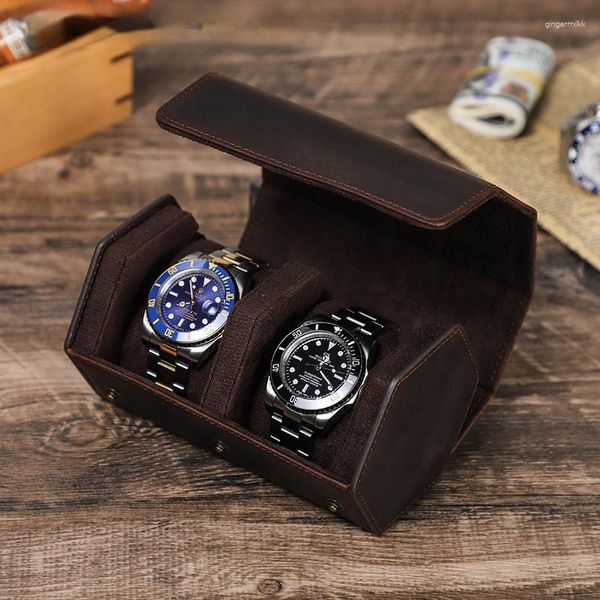 Cajas para relojes, caja de cuero, organizador de carcasa, bolsa enrollable de lujo, soporte para joyería para hombre, logotipo o nombre grabado gratis