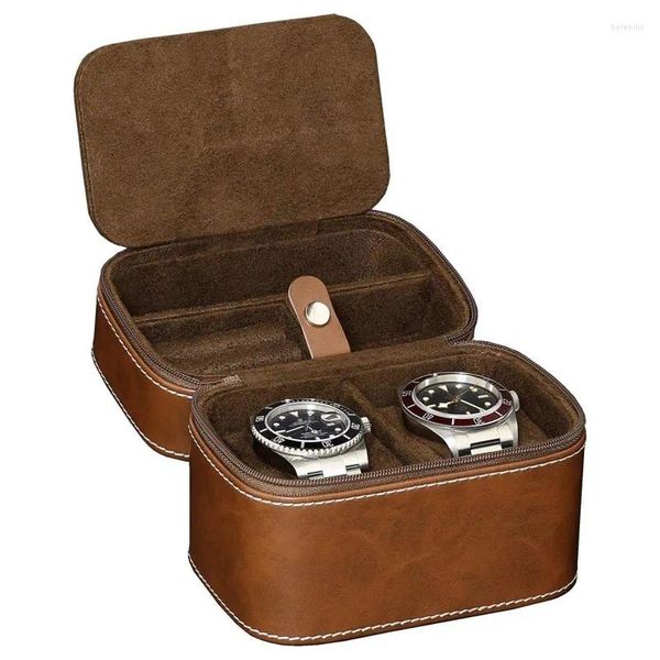 Cajas para relojes Funda de cuero personalizada con 2 ranuras, soportes de viaje, organizador de maletas, almacenamiento portátil, caja impermeable a prueba de golpes, regalo