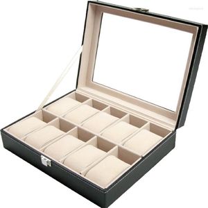 Bekijk dozen Lederen opslag Organisator Box Black Case Coffin 10 Slots Display Cabin Luxe cadeau