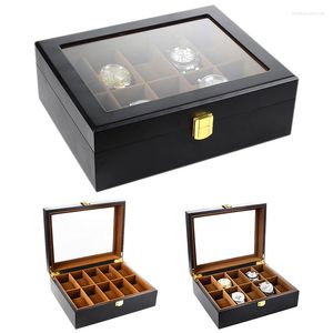 Cajas de reloj de lujo 10 rejillas caja de madera hecha a mano caja de reloj tiempo para sostener