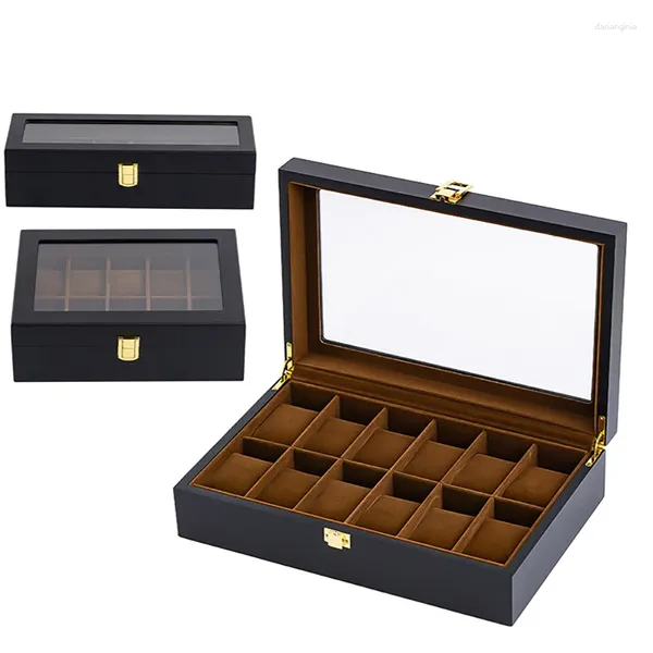 Boxs Watch Box Luxury 6/10/12 Grilles Organisateurs en bois Porte-bois de qualité supérieure pour les hommes Femmes Regardez les bijoux Affichage