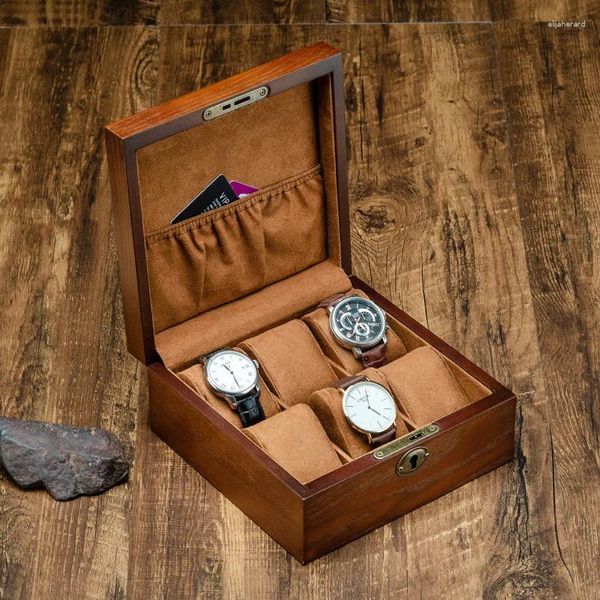 Boîtes de montres de luxe à 6 fentes, boîte en cuir Pu, étui de voyage portable, rangement Vintage couleur bois, support à boucle, organisateur de bijoux