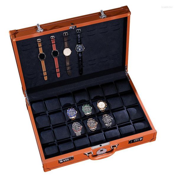Cajas de reloj, caja organizadora de lujo, 36 ranuras, cajas de almacenamiento, cerradura de huella dactilar, maleta de viaje para relojero, regalo