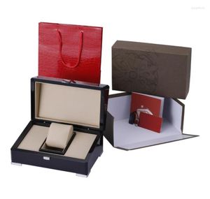 Boîtes de montre Box Luxury Ppbox Premium Wood Whit Tote Sac Book Book et papiers dans un livret anglais Jewelr8506956