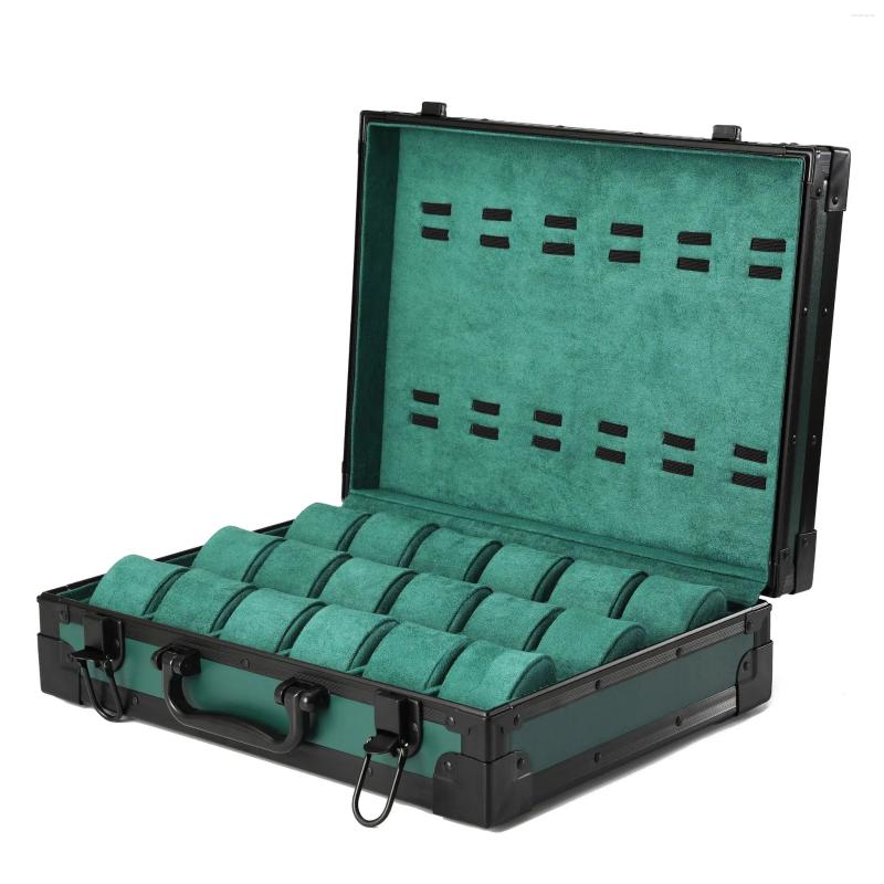 Obejrzyj pudełka luksusowe duża pojemność wielofunkcyjna wyświetlacz pudełka przenośne zabezpieczenia podróży z 18 gniazdami miękkie poduszki