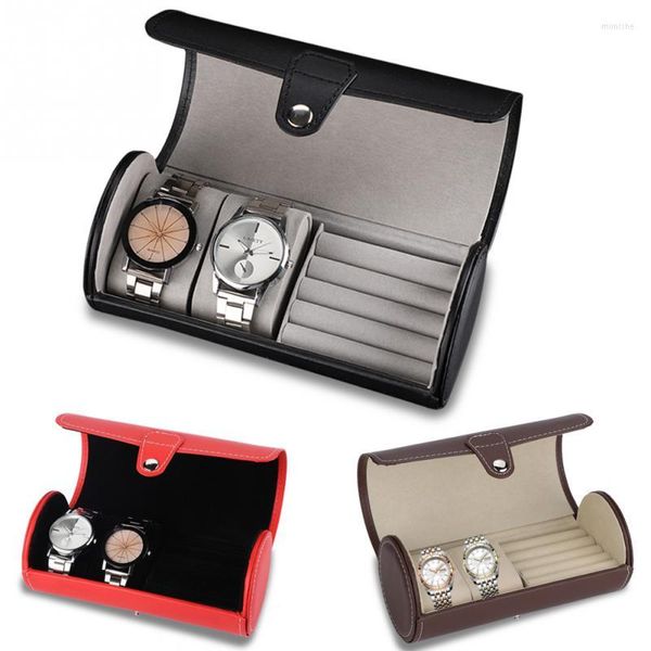 Boîtes de montre en cuir de luxe, boîte de rangement, rouleau de rangement, étui de poignet à 2 fentes, bijoux, bagues, boucles d'oreilles, organisateur de bracelets, pochette de voyage, cadeau