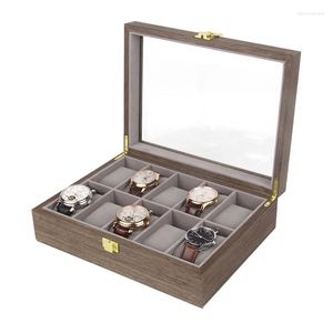 Bekijk dozen Men Box Organizer Opslag 10 Slots Luxe vaste houten kast retro houten zwart display vierkante kast spot goederen