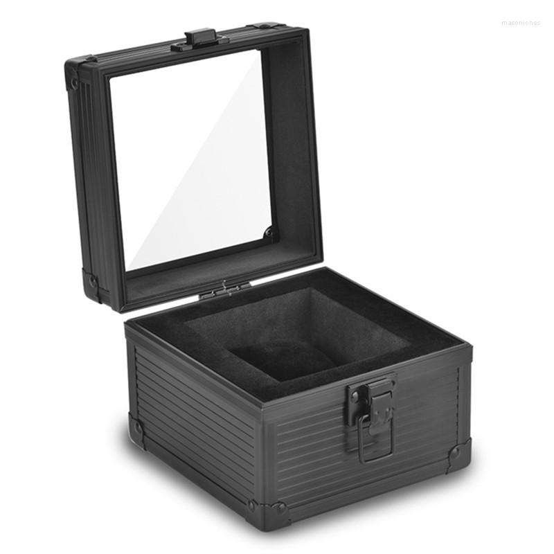 Watch Boxes Metal Box Single Square Aluminum Alloy Case Storage Portable With Pillow Anti-collision Transparent Glass