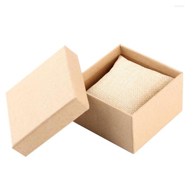 Boîtes de montres Boîte de rangement en papier avec oreiller en mousse pour montre-bracelet Bijoux en bois naturel