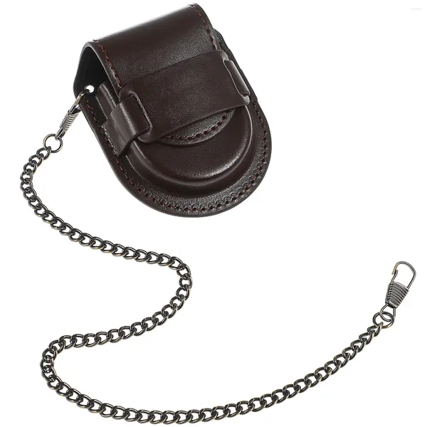Riñonera con soporte de bolsillo para cajas de relojes: bolsa de almacenamiento marrón vintage con cambios protectores de cadena negros