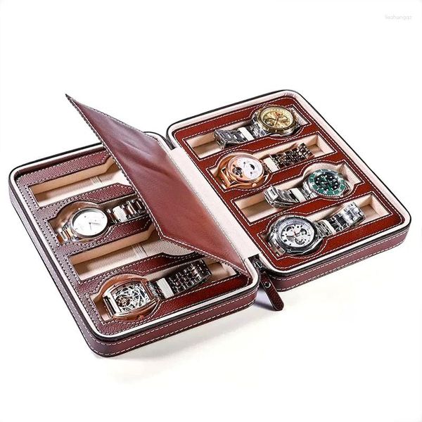 Boîtes de montre Portable 2/4/8 fente PU cuir boîte vitrine stockage organisateur support fermeture éclair exquis et Durable pour les amoureux
