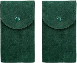 Boîtes à montres, sac vert Portable, pochette, 2 pièces, étui de voyage, sac de rangement en tissu flanelle