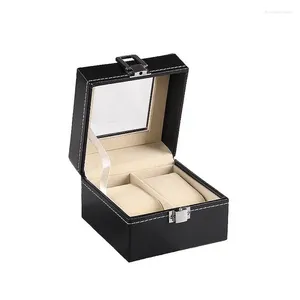 Promotion de boîtes de montre 2 emplacements Boîte de rangement en cuir PU Organisateur de cuir montres mécaniques Afficher les boîtiers de bijoux cadeau