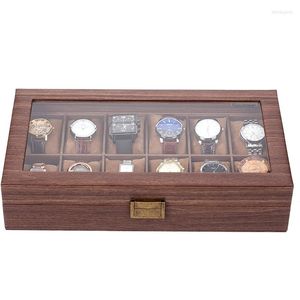 Boîtes de montre en cuir PU boîte organisateur pour hommes stockage de luxe 12 fentes oreillers grand bijoux vitrine idées cadeaux