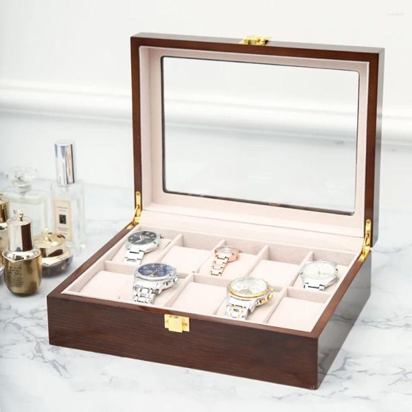 Cajas para relojes, caja de cuero PU, práctico estuche de exposición para relojes, organizador de almacenamiento de joyas con cerradura/cremallera para mujeres y hombres, suministros de regalo