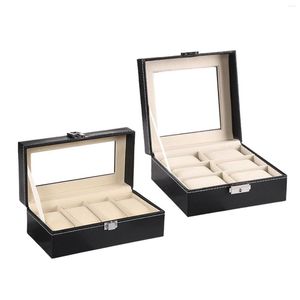 Boîtes de montres Boîte en cuir PU Montres Organisateur Collection Case Verre Top Storage For Business Gift Father'D Day Birthday