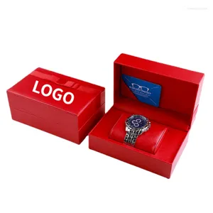 Bekijk dozen PU Leather Square Clamshell Storage Box biedt gratis logo snijwerkservice aanpassing verpakking Gife rood high-end