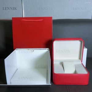 Bekijk dozen rode luxe lederen pakket displaydoos of high-end draagbare sieraden reiscadeau met aangepast Lennik-taskaartpapier