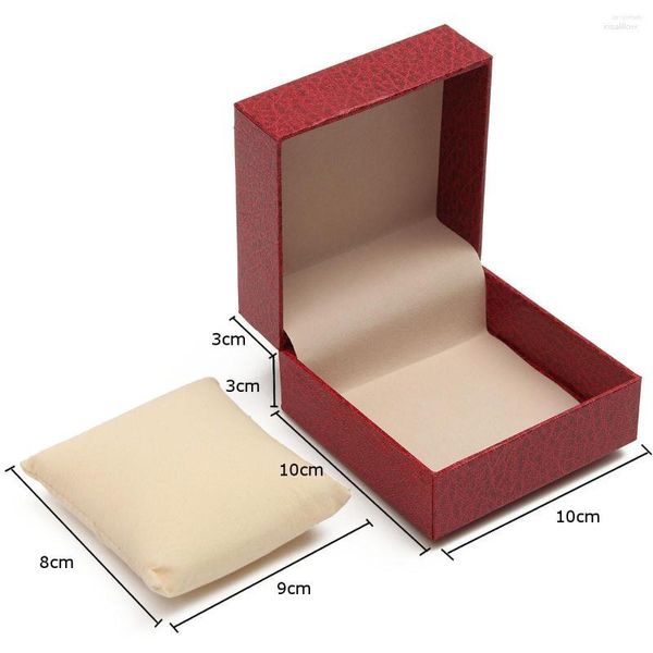 Cajas de reloj Caja organizadora de exhibición de almacenamiento de papel rojo con caja de almohadilla de espuma de alta calidad de lujo para joyería