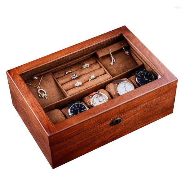 Boîtes de montres rétro multifonctionnel boîte en bois massif bijoux haut de gamme anneau pendentif stockage emballage exquis