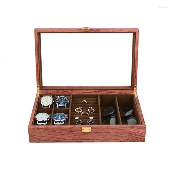 Boîtes de montre en bois de rose, 5 bijoux, bagues, lunettes de soleil, boîte de rangement, étui d'organisation de montre, Style européen japonais coréen 32x21x8cm