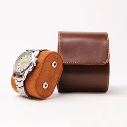 Boîtes de montre Box Single Box Vintage Brown Pu Le cuir Slots Porte-support flexible pour le stockage de voyages d'affaires Facile à transporter