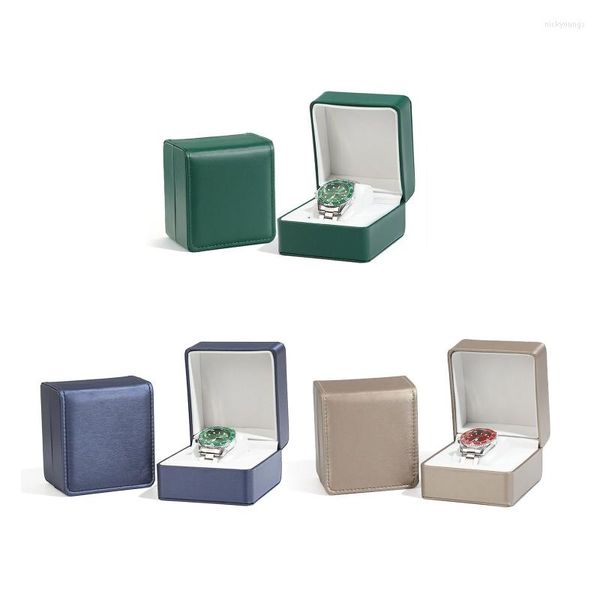 Cajas de reloj Caja de regalo individual con almohada Joyería de cuero de PU Pulsera Vitrina Almacenamiento de ranura
