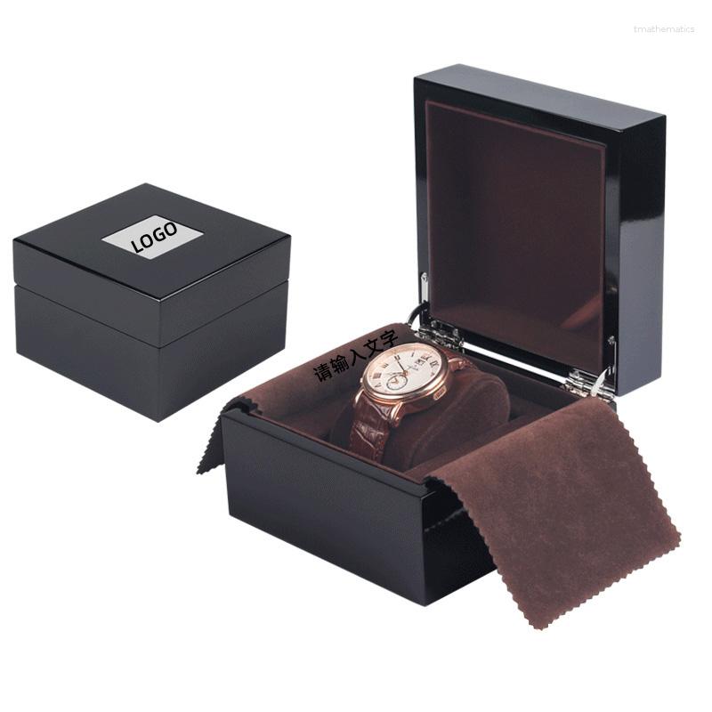 Watch Boxes Single Square Box Black Bright Paint Wooden Luxury Band Display Storage Watchs Organizer Customization Logo