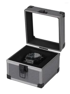 Boîtes de montre simples transparentes, boîtier en alliage d'aluminium, boîte de rangement en métal bleu ciel Portable