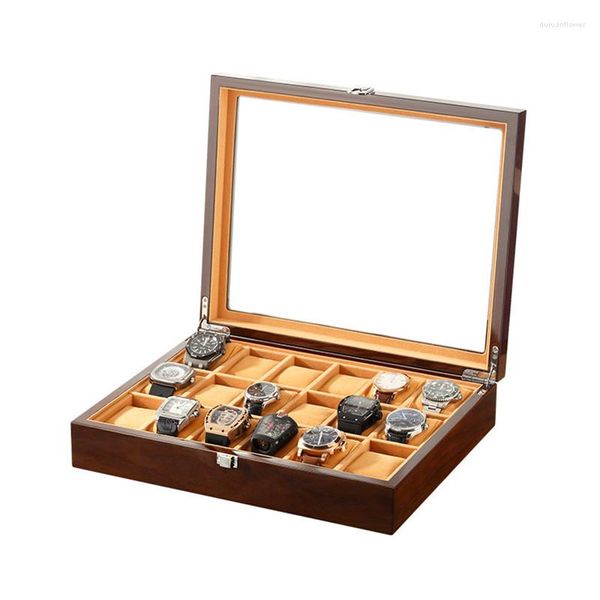 Cajas de reloj Caja de madera maciza 18 Ranuras Colección Almacenamiento Hombres Relojes mecánicos de cuarzo Vitrina