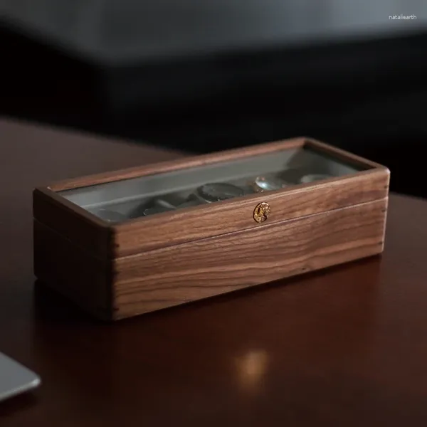 Cajas para relojes, caja de madera maciza, caja de almacenamiento, organizador transparente de lujo para hombres, relojes de pulsera mecánicos, regalo