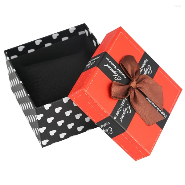 Cajas para relojes, caja de papel cuadrada con lazo, caja de almacenamiento de cartón para mujer, regalo de moda con punto ondulado, regalos sorpresa, almohadilla para joyería, almohada