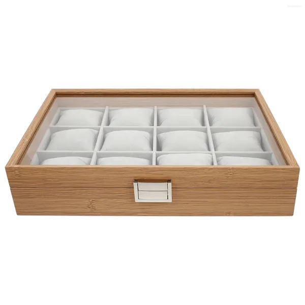 Cajas para relojes, caja con soporte, organizador de pulseras, joyería de madera, caja de almacenamiento con cerradura de alta gama plateada