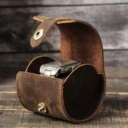 Boîtes de montre Boîte de rangement Emballage unique Présentoir en cuir rétro portable avec glissière