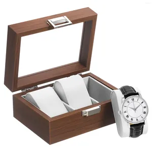 Boîtes de montres Boîte de rangement montres boîtier décoratif Organisateur pour hommes Bijoux de bureau à grains en bois Seco Grey Velvet Case Homme