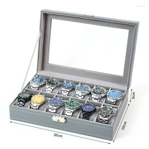Boîtes de montres Style 6/10/12 grilles, organisateurs de luxe vert/gris, qualité supérieure pour hommes et femmes, affichage de bijoux