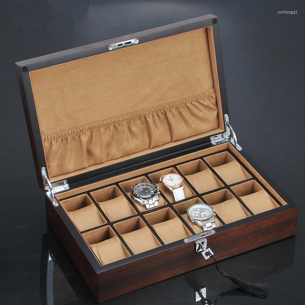 Boîtes de montre Top 12 fentes vitrine en bois luxe et bijoux cadeau d'affaires marque boîte de rangement mécanique en bois