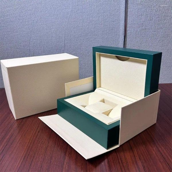 Cajas para relojes, caja verde de alta calidad, elegante caja de madera de cuero AAA de lujo con almohada de microfibra de almacenamiento de embalaje