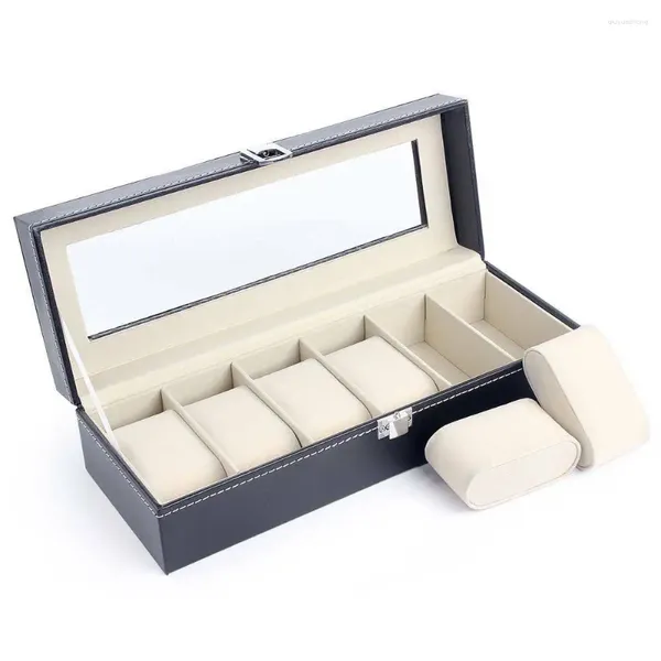 Boîtes de montres Vansiho Fashion Home Home Aluminium / PU Montres PU Box 6/10/12 Grids Suitcase avec fenêtre en verre Rangement pour amis