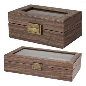 Cajas para relojes Caja vintage Vitrina de madera Organizador Almacenamiento de joyas de vidrio