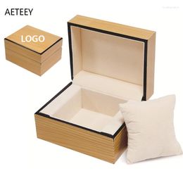 Cajas de relojes Caja de colección de almacenamiento de MDF de grano de madera de chapa amarilla grande vintage Dos o más logotipos pueden personalizarse Organizador de relojes gratuito