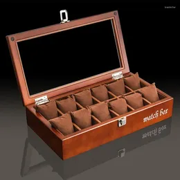 Bekijk dozen vintage houten doos 12 slots transparante opslagcase display Men Watches Organizer Tray -accessoires