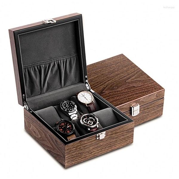 Boîtes de montre en noyer, boîte de rangement en bois, organisateur de luxe pour hommes, étui de collection de bracelets mécaniques marron