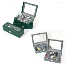 Boîtes de montre Wellzone Fashionable Style Green / Grey 6/10/12 Grids Boîte de rangement de bijoux Étui en cuir Pu pour les montres Tidy Upp