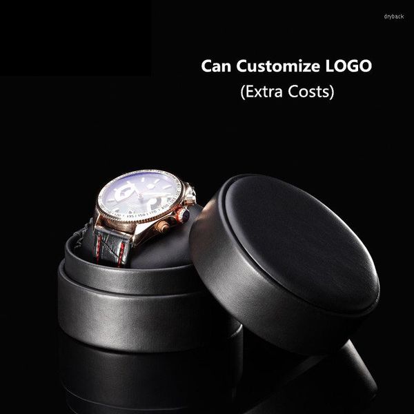 Boîtes de montres en gros étui de rangement en cuir noir boîte-cadeau de rouleau de marque unique peut personnaliser le LOGO