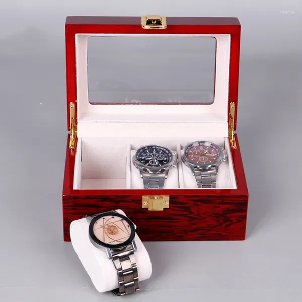 Boîtes à montres vin rouge, organisateur de bijoux avec 3 5 6 fentes, vitrine exquise de grande capacité, boîte de rangement de peinture de cuisson